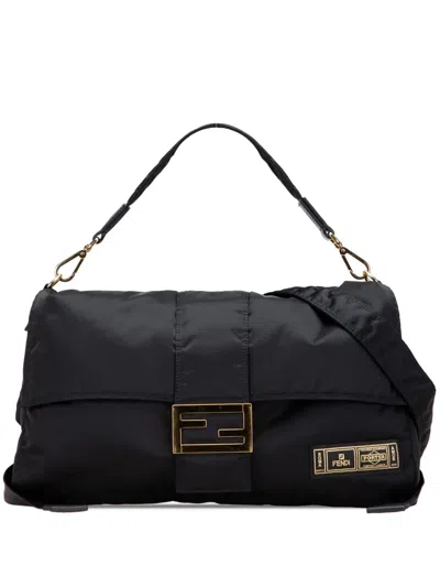 Pre-owned Fendi 2010-2025 Porter Nylon Baguette Satchel In Black