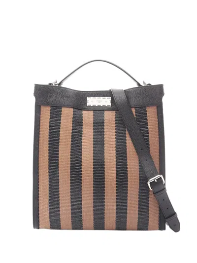 Pre-owned Fendi 2010-2025 Raffia Peekaboo X-lite Fit Satchel In Black
