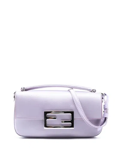 Pre-owned Fendi 2010-2025 Satin Baguette Phone Pouch Satchel In Purple
