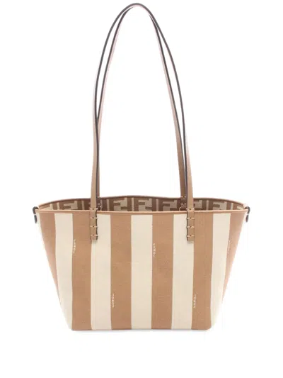 Pre-owned Fendi 2010-2025 Small Canvas Roll Tote Bag In Brown