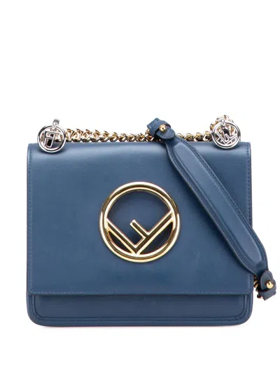 Pre-owned Fendi 2010-2025 Small Kan I F Smooth Calfskin Crossbody Bag In Blue