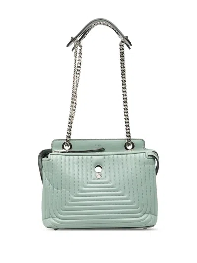 Pre-owned Fendi 2010-2025 Small Lambskin Dotcom Click Shoulder Bag In Green