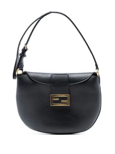 Pre-owned Fendi 2010-2025 Small Leather Croissant Hobo Bag In Black