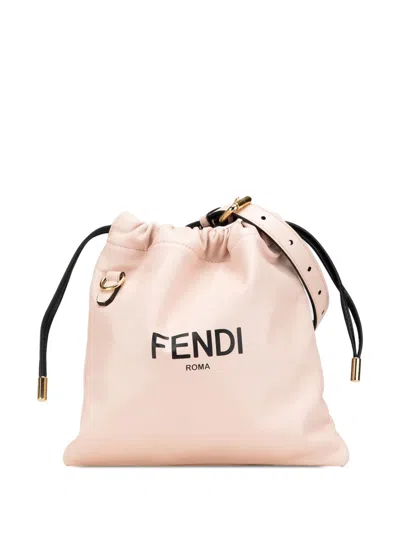 Pre-owned Fendi 2010-2025 Small Leather Logo Drawstring Crossbody Bag
