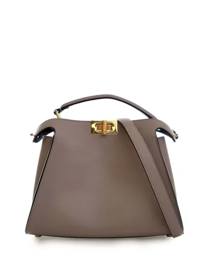 Pre-owned Fendi 2010-2025 Small Leather Peekaboo Iconic Essentially Satchel In Brown