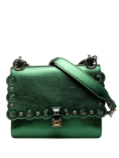 Pre-owned Fendi 2010-2025 Small Leather Scalloped Kan I Crossbody Bag In Green