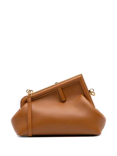 Pre-owned Fendi 2010-2025 Small Nappa  First Crossbody Bag In Brown