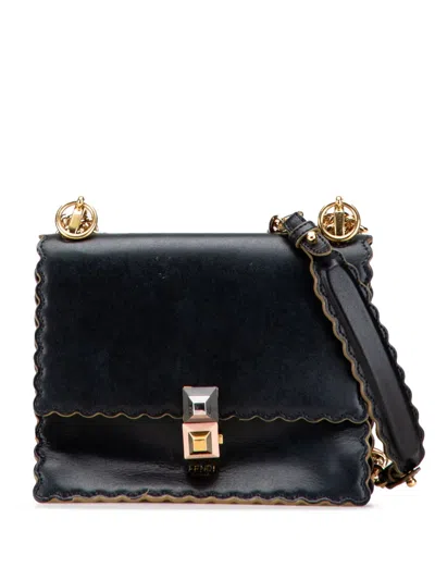 Pre-owned Fendi 2010-2025 Small Scalloped Leather Kan I Crossbody Bag In Black