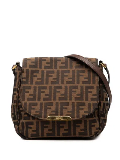 Pre-owned Fendi 2010-2025 Small Zucca Canvas Artic Crossbody Bag In Brown