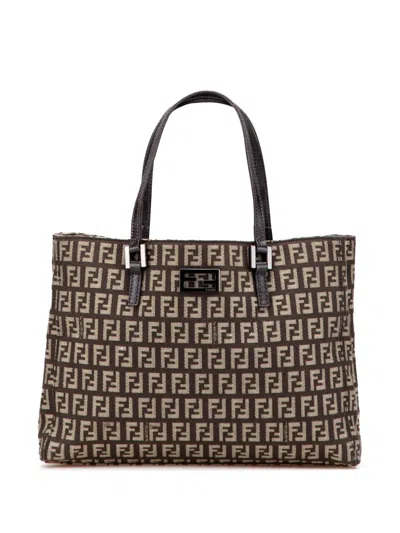 Pre-owned Fendi 2010-2025 Small Zucchino Canvas Tote Bag In Brown