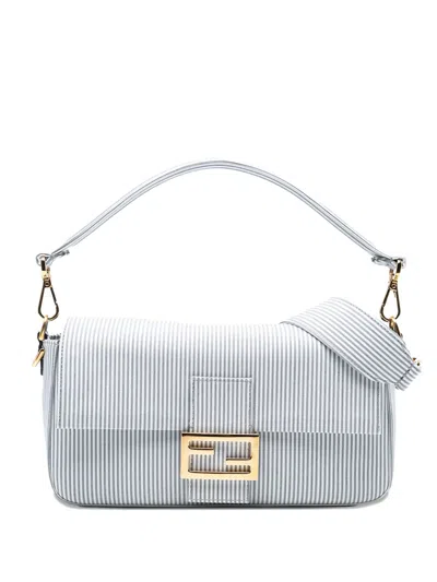 Pre-owned Fendi 2010-2025 Striped Jersey Baguette Satchel In White