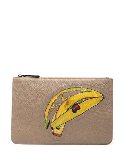 Pre-owned Fendi 2010-2025 Sue Tilley Leather Banana Zip Clutch Bag