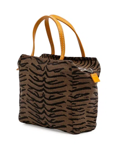Pre-owned Fendi 2010-2025 Zebra Print Canvas Handbag In Brown