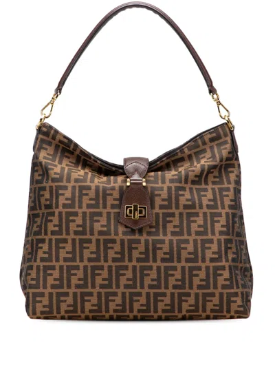Pre-owned Fendi 2010-2025 Zucca Canvas Artic Shoulder Bag In Brown