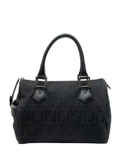 Pre-owned Fendi 2010-2025 Zucca Canvas Boston Bag In Black