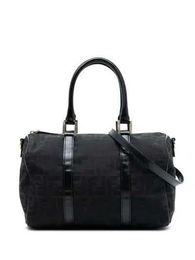 Pre-owned Fendi 2010-2025 Zucca Canvas Boston Bag Satchel In Black
