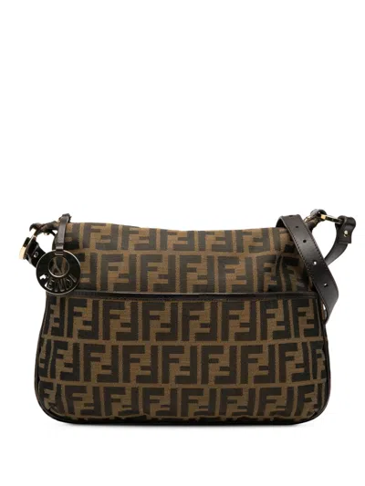 Pre-owned Fendi 2010-2025 Zucca Canvas Chef Crossbody Bag In Brown