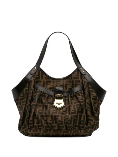 Pre-owned Fendi 2010-2025 Zucca Canvas Chef Tote Bag In Brown