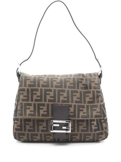 Pre-owned Fendi 2010-2025 Zucca Canvas Mamma Forever Shoulder Bag In Brown