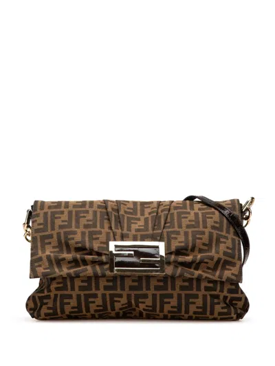 Pre-owned Fendi 2010-2025 Zucca Canvas Mia Flap Crossbody Bag