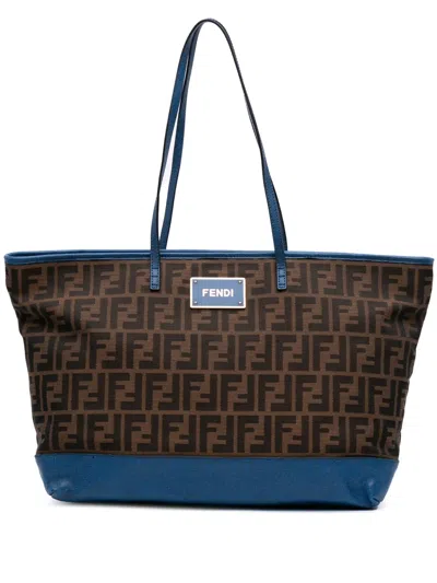 Pre-owned Fendi 2010-2025 Zucca Canvas Roll Tote Bag In Brown