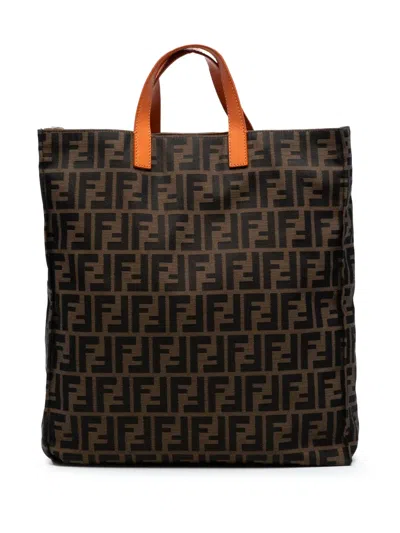 Pre-owned Fendi 2010-2025 Zucca Canvas Shopping Tote Bag In Brown