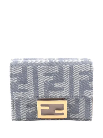 Pre-owned Fendi 2010-2025 Zucca Canvas Tri-fold Wallet Small Wallets In Gray