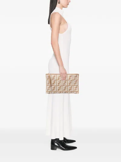 Pre-owned Fendi 2010-2025 Zucca Cashmere Clutch Bag In Brown