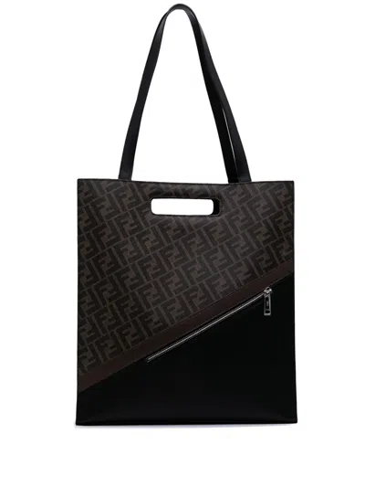 Pre-owned Fendi 2010-2025 Zucca Coated Canvas 1974 Diagonal Shopping Tote Satchel In Brown