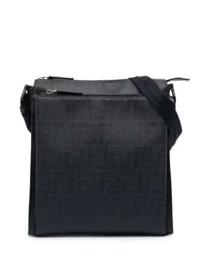 Pre-owned Fendi 2010-2025 Zucca Coated Canvas Crossbody Bag In Black
