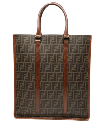 Pre-owned Fendi 2010-2025 Zucca Coated Canvas Vertical Tote Bag In Brown