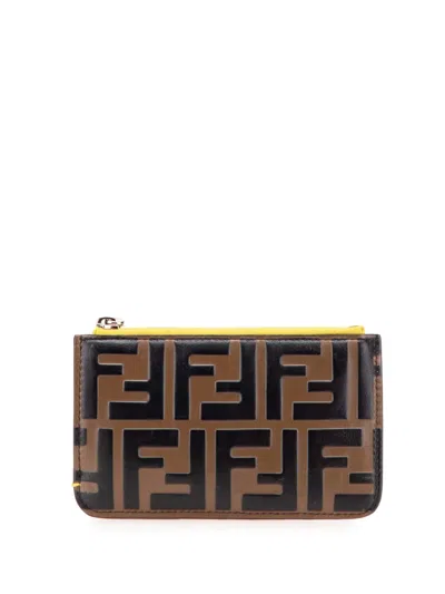 Pre-owned Fendi 2010-2025 Zucca Embossed Leather Coin Pouch