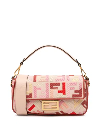 Pre-owned Fendi 2010-2025 Zucca Embroidered Canvas Baguette Satchel In Pink