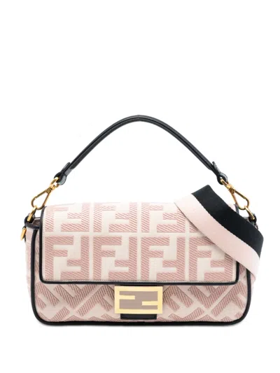 Pre-owned Fendi 2010-2025 Zucca Embroidered Canvas Baguette Satchel In Pink