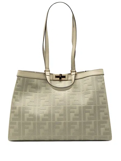 Pre-owned Fendi 2010-2025 Zucca Embroidered Canvas Peekaboo X Tote Satchel In Green