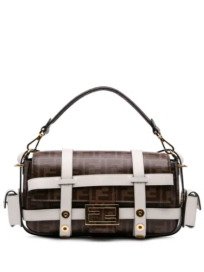 Pre-owned Fendi 2010-2025 Zucca Glazed Fabric Cage Baguette Satchel In Brown