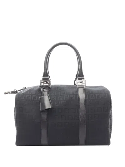 Pre-owned Fendi 2010-2025 Zucchino Canvas Boston Bag In Blue