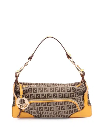 Pre-owned Fendi 2010-2025 Zucchino Canvas Chef Pocket Shoulder Bag In Brown