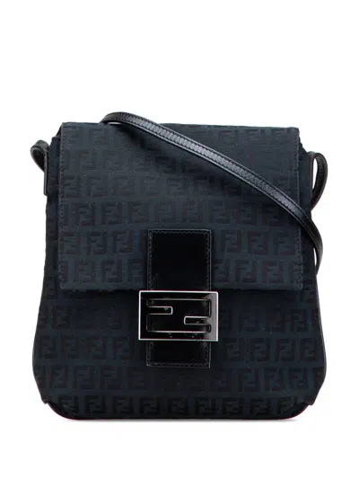 Pre-owned Fendi 2010-2025 Zucchino Canvas Crossbody Bag In Blue