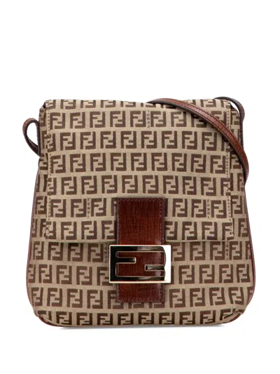 Pre-owned Fendi 2010-2025 Zucchino Canvas Crossbody Bag In Brown