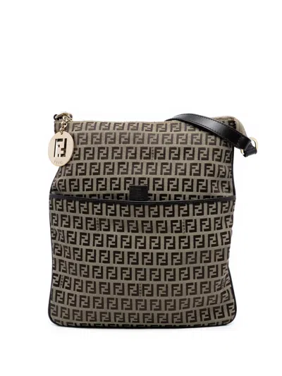 Pre-owned Fendi 2010-2025 Zucchino Canvas Crossbody Bag In Brown