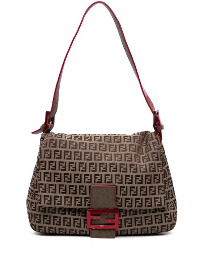 Pre-owned Fendi 2010-2025 Zucchino Canvas Mamma Forever Shoulder Bag In Brown