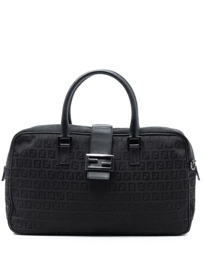 Pre-owned Fendi 2010-2025 Zucchino Canvas Satchel In Black