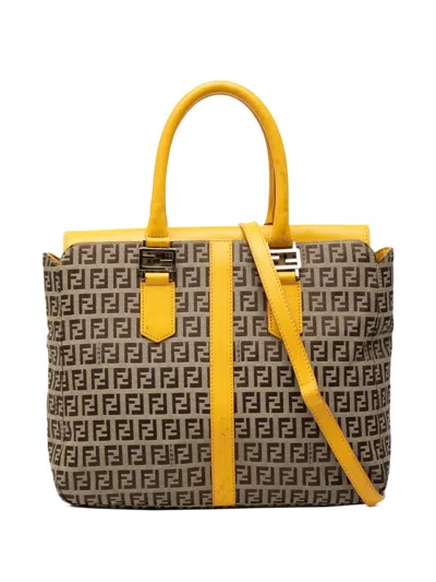 Pre-owned Fendi 2010-2025 Zucchino Canvas Satchel In Brown