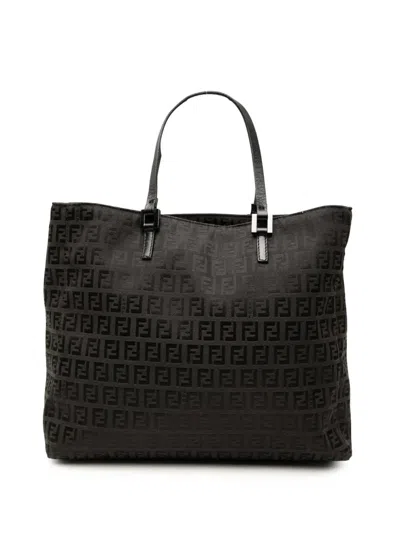 Pre-owned Fendi 2010-2025 Zucchino Canvas Tote Bag In Black