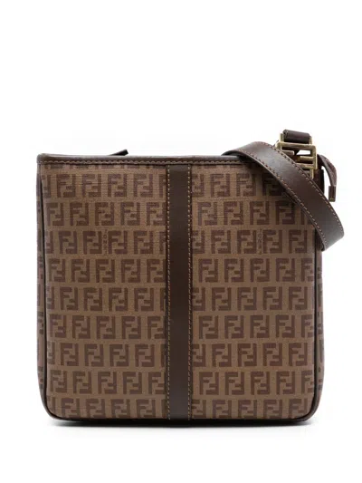 Pre-owned Fendi 2010-2025 Zucchino Spalmati Crossbody Bag In Brown
