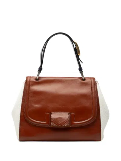 Pre-owned Fendi 2010-2026 Calfskin Silvana Top Handle Bag Satchel In Brown