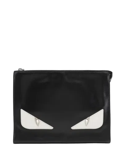 Pre-owned Fendi 2010-2026 Leather Monster Clutch Bag In Black