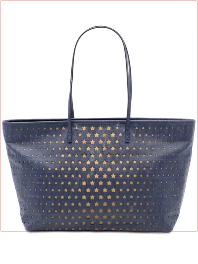 Pre-owned Fendi 2010-2026 Medium Coated Canvas Laser Cut Star Roll Tote Bag In Blue