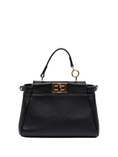 Pre-owned Fendi 2010-2026 Micro Nappa Peekaboo Iconic Satchel In Black